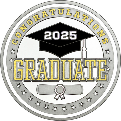 Gold "Congratulations Graduate" with White 2025, Rim, Tassel & Ribbon